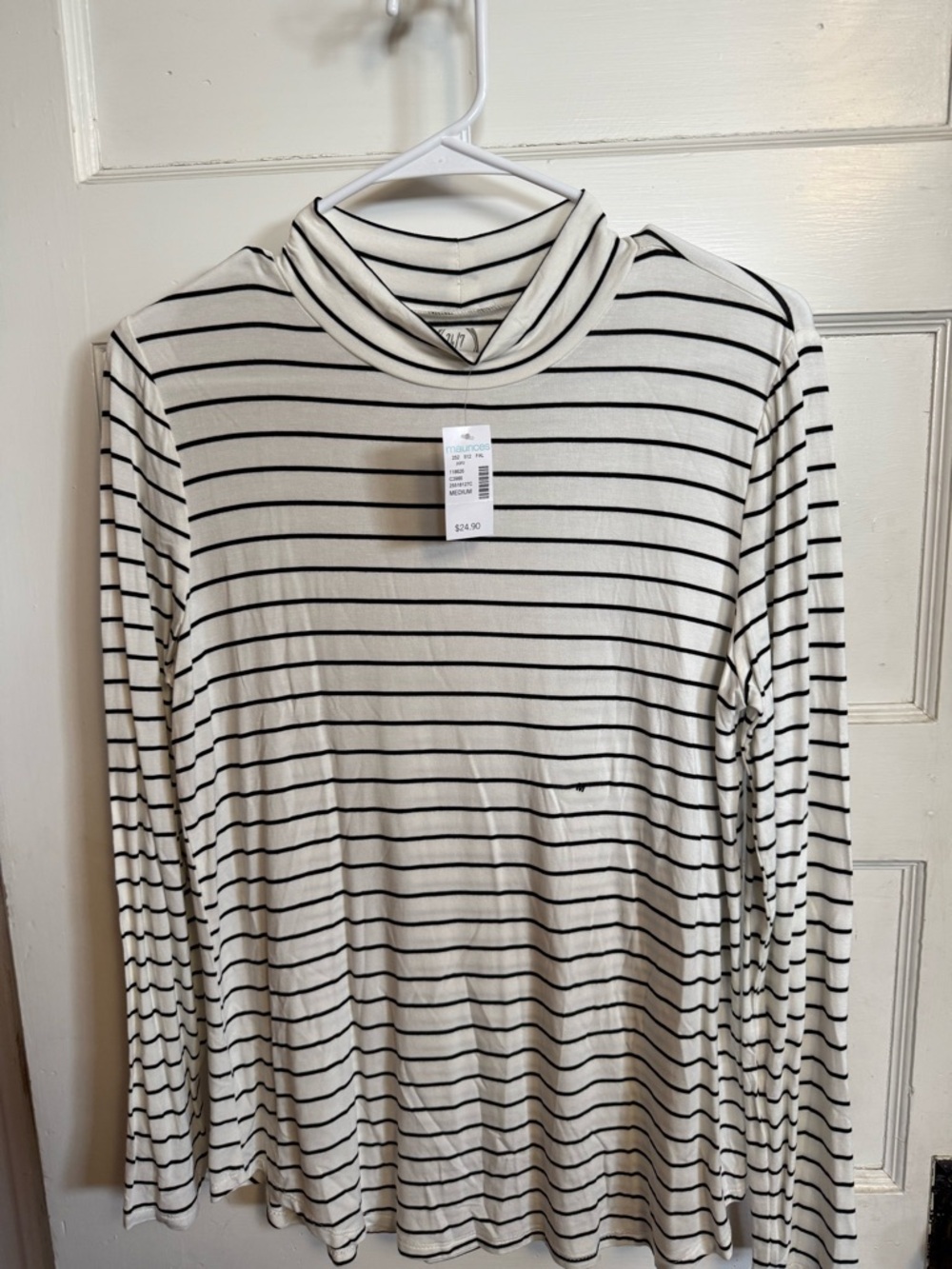 Maurices Black and White Striped Long Sleeve Mock Neck Top